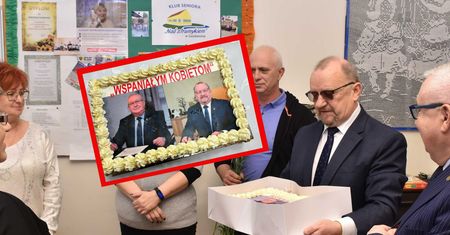 Nietypowy prezent na Dzień Kobiet. Dostały tort z podobizną wójta i jego zastępcy