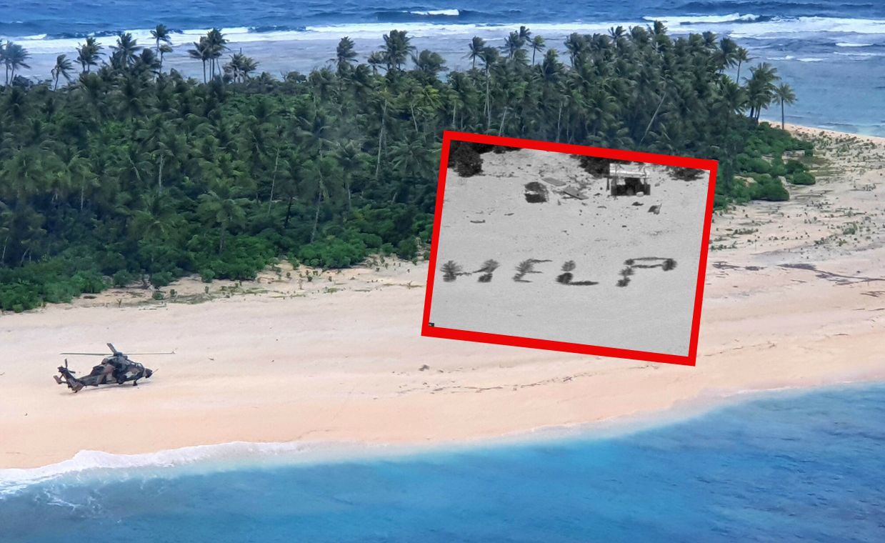 Sailors saved because they created a "help" sign out of leaves