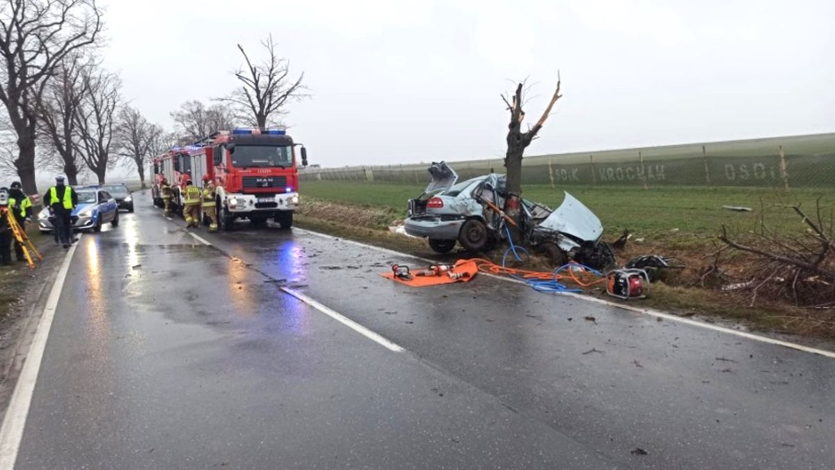 Tragiczny wypadek pod Strzegomiem. 20-letni kierowca auta marki Volvo poniósł śmierć na miejscu. 