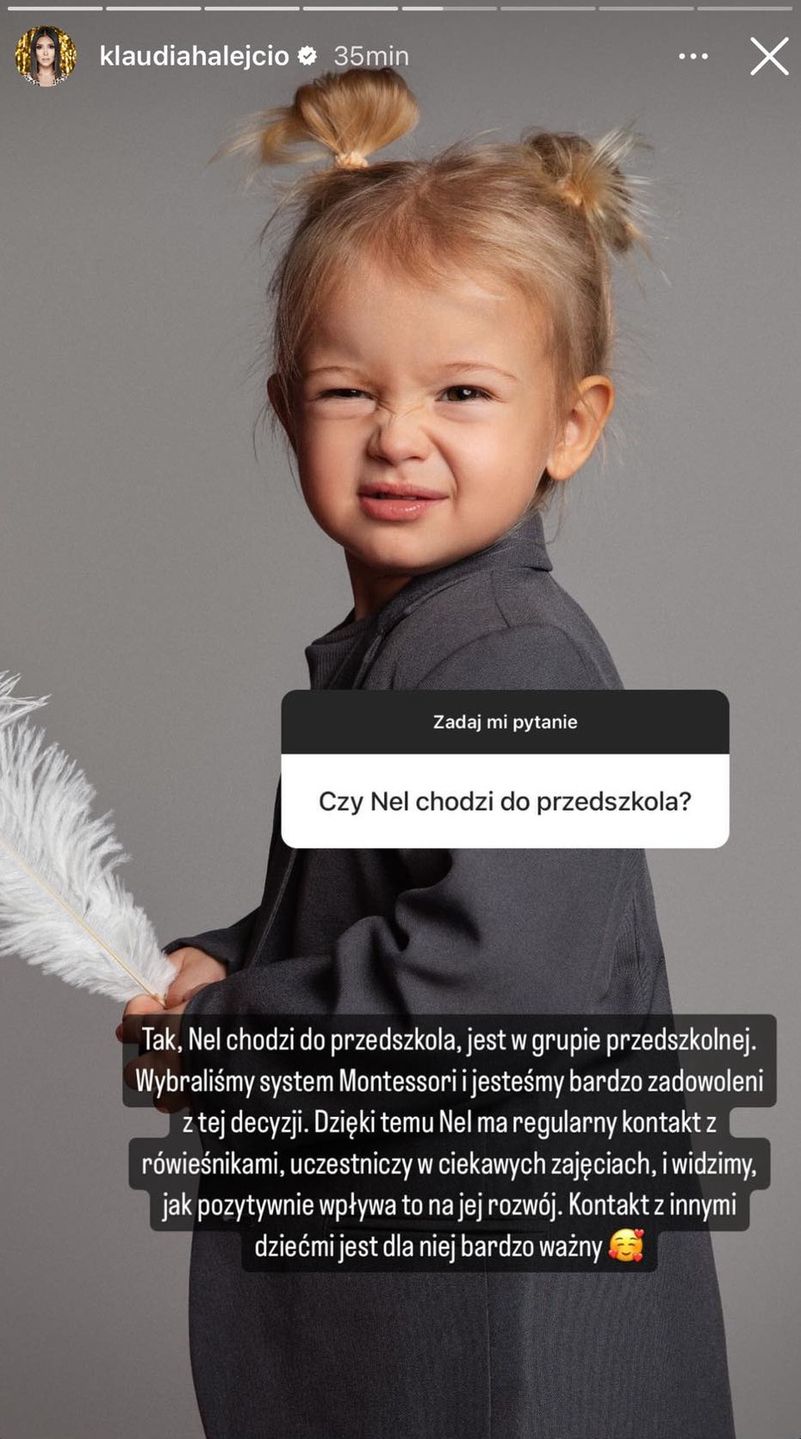 Klaudia Halejcio posłała córkę do przedszkola