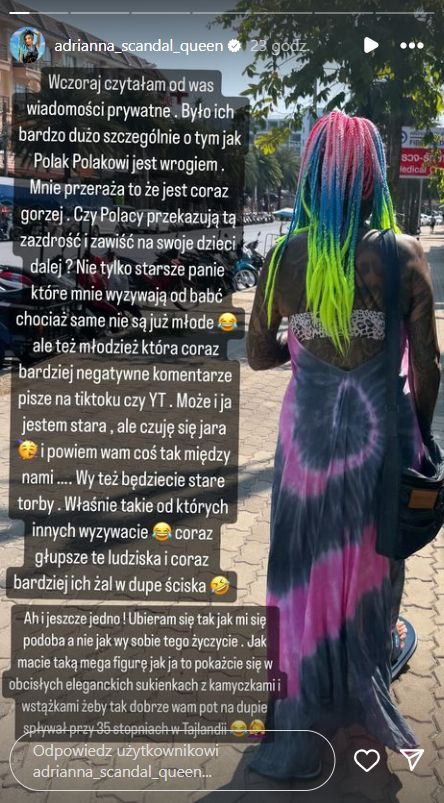 Adrianna Eisenbach skrytykowała Polaków za bycie krytycznymi.