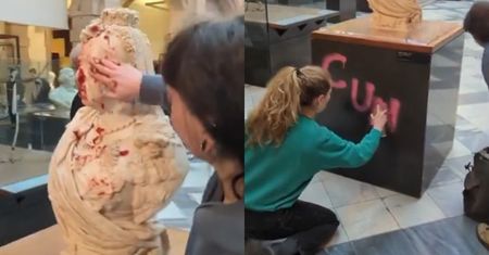 Eko-aktywistki oblały popiersie królowej Wiktorii... owsianką z dżemem! (WIDEO)