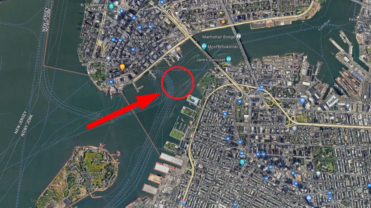 Obszar z dziwnymi punktami na mapie Nowego Jorku