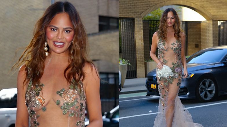 Chrissy Teigen zamiata ulice Nowego Jorku prześwitującą sukienką. Petarda? (ZDJĘCIA)