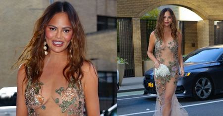 Chrissy Teigen zamiata ulice Nowego Jorku prześwitującą sukienką. Petarda? (ZDJĘCIA)