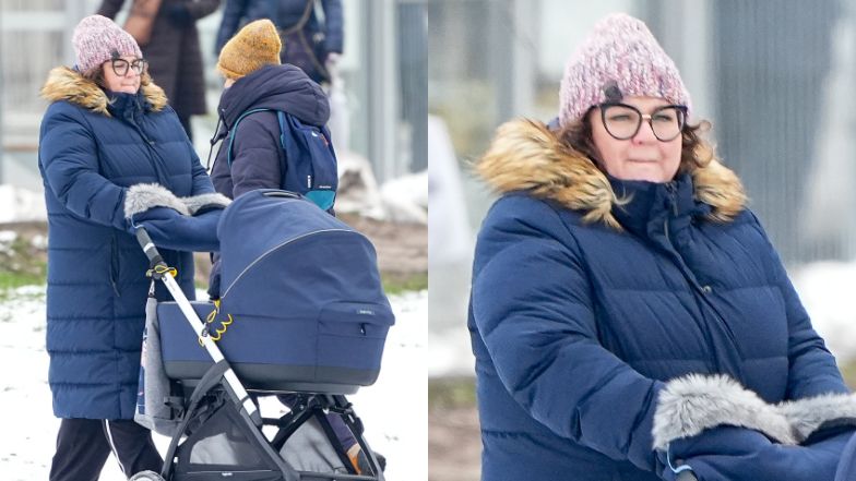 Dominika Gwit na zimowym spacerze z synkiem