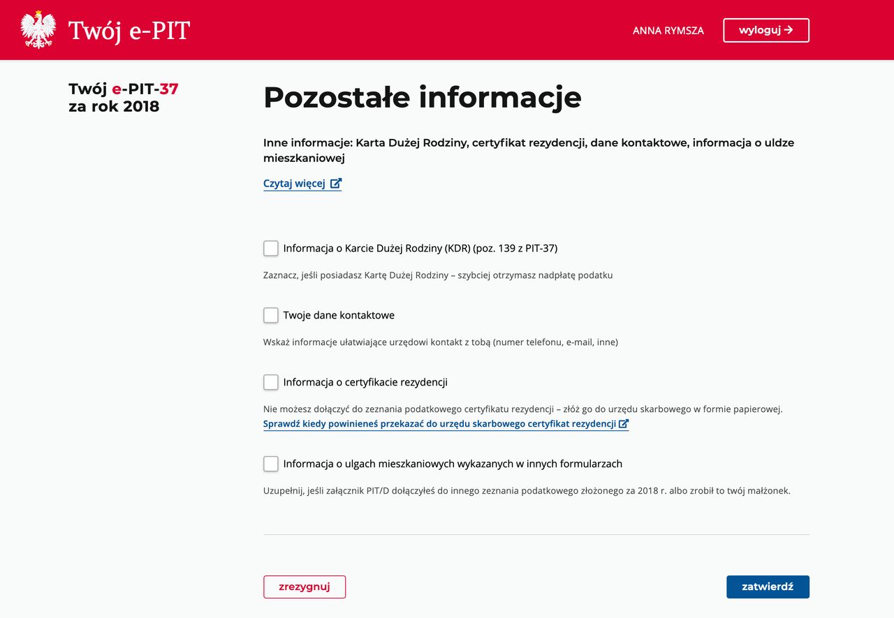 Pozostałe informacje i miejsce na załączniki