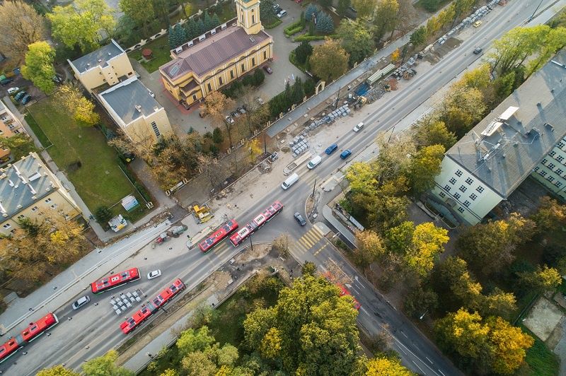 Widok z lotu ptaka na przebudowywane al. Racławickie
