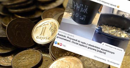 Chciał zapłacić grzywnę wiaderkiem jednogroszówek. Kasjerki: Nie przyjmiemy