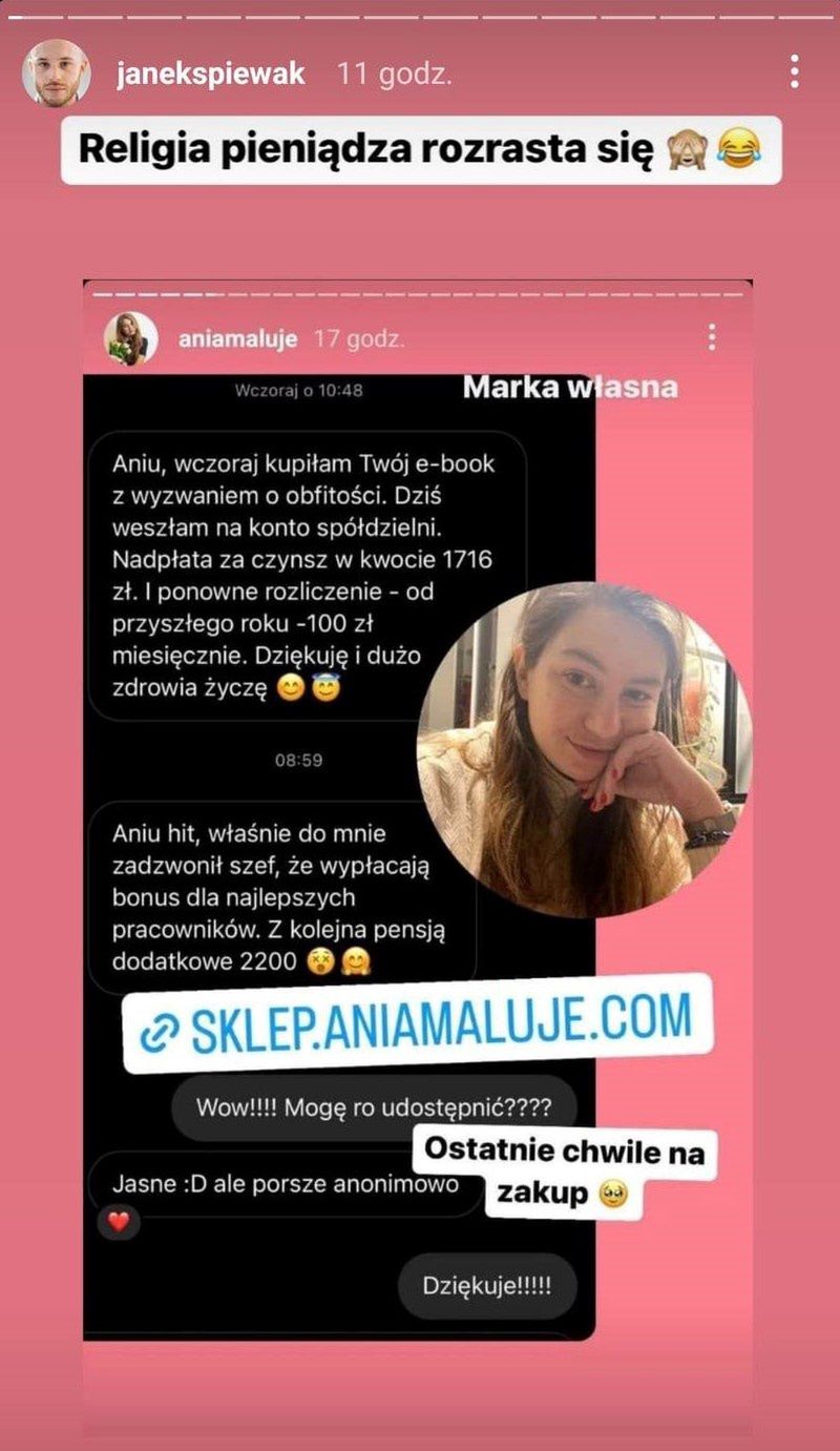 Screenshot z profilu na Instagramie Jana Śpiewaka