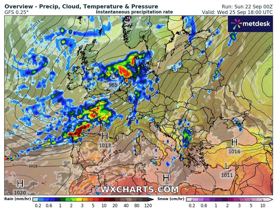 Przyjemne pożegnanie lata, jesień jednak nadciąga (wxcharts.com)