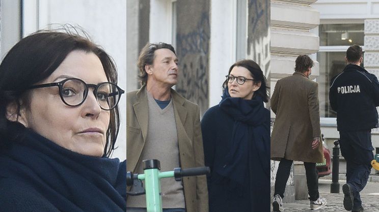 Ilona Felicjańska i Paul Montana gawędzą z POLICJANTEM pod sklepem spożywczym