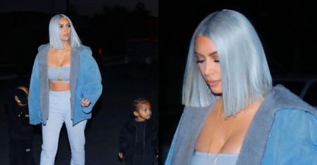 Błękitna Kim Kardashian zabrała smutne dzieci na świąteczną imprezę (ZDJĘCIA)