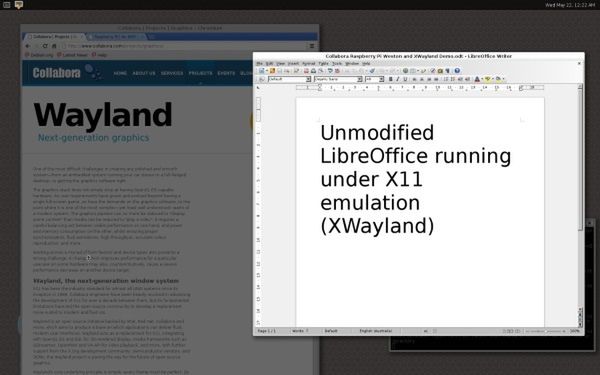Weston wraz z aplikacjami X11 działającymi dzięki XWayland.