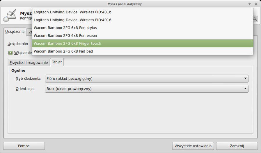 Ustawienia tabletu wacom