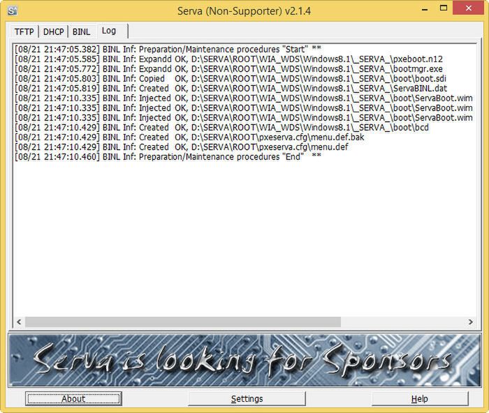 Serwa - okno główne - indexowanie plików instalacyjnych systemu Windows