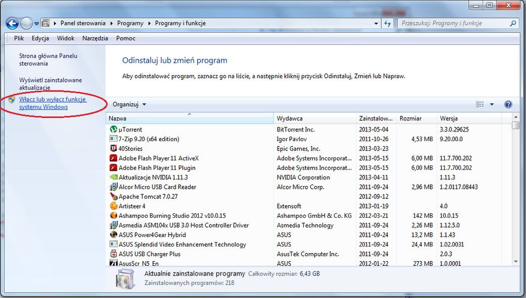Zainstalowane programy w Windows