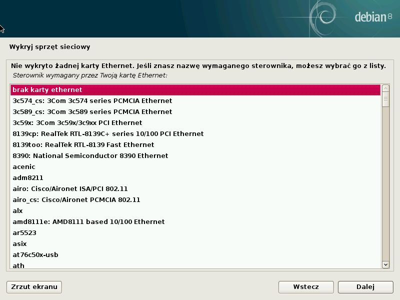Wybierz sobie kartę ethernetową, jeśli instalator sam nie da rady