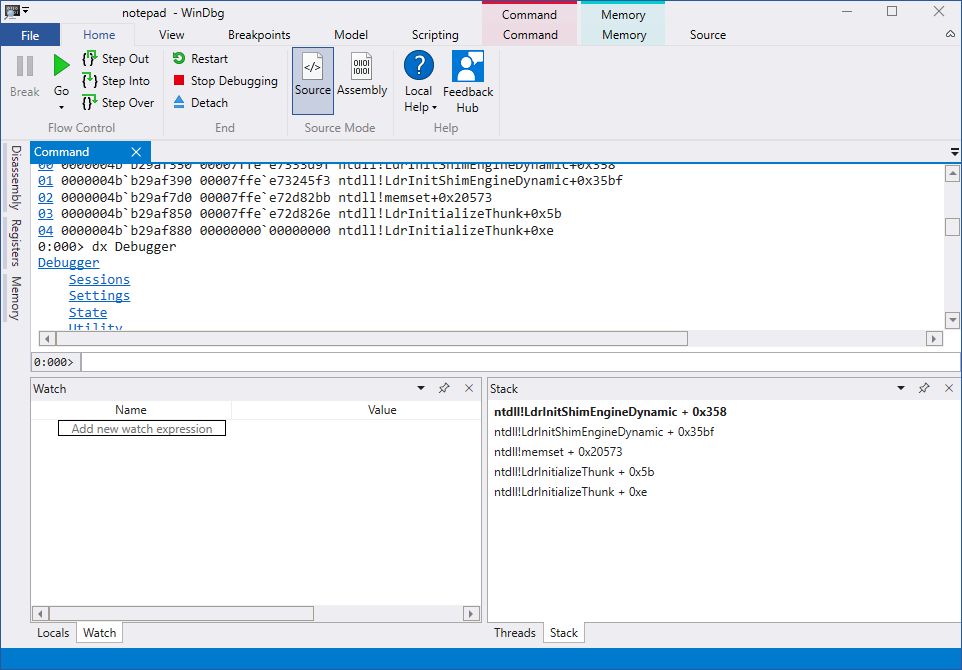 Interfejs WinDbg Preview jest teraz spójny z oknami eksploratora Windowsa 10, źródło: blogs.windows.com