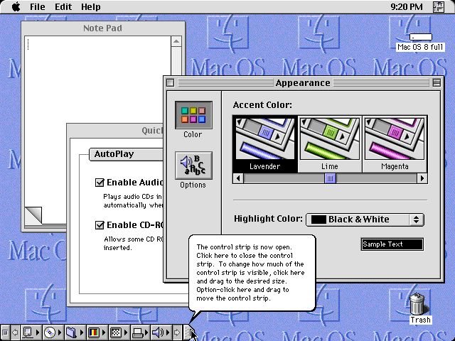 Mac OS 8 przynosił ugadżetowienie pulpitu i rozwinięte opcje konfiguracyjne