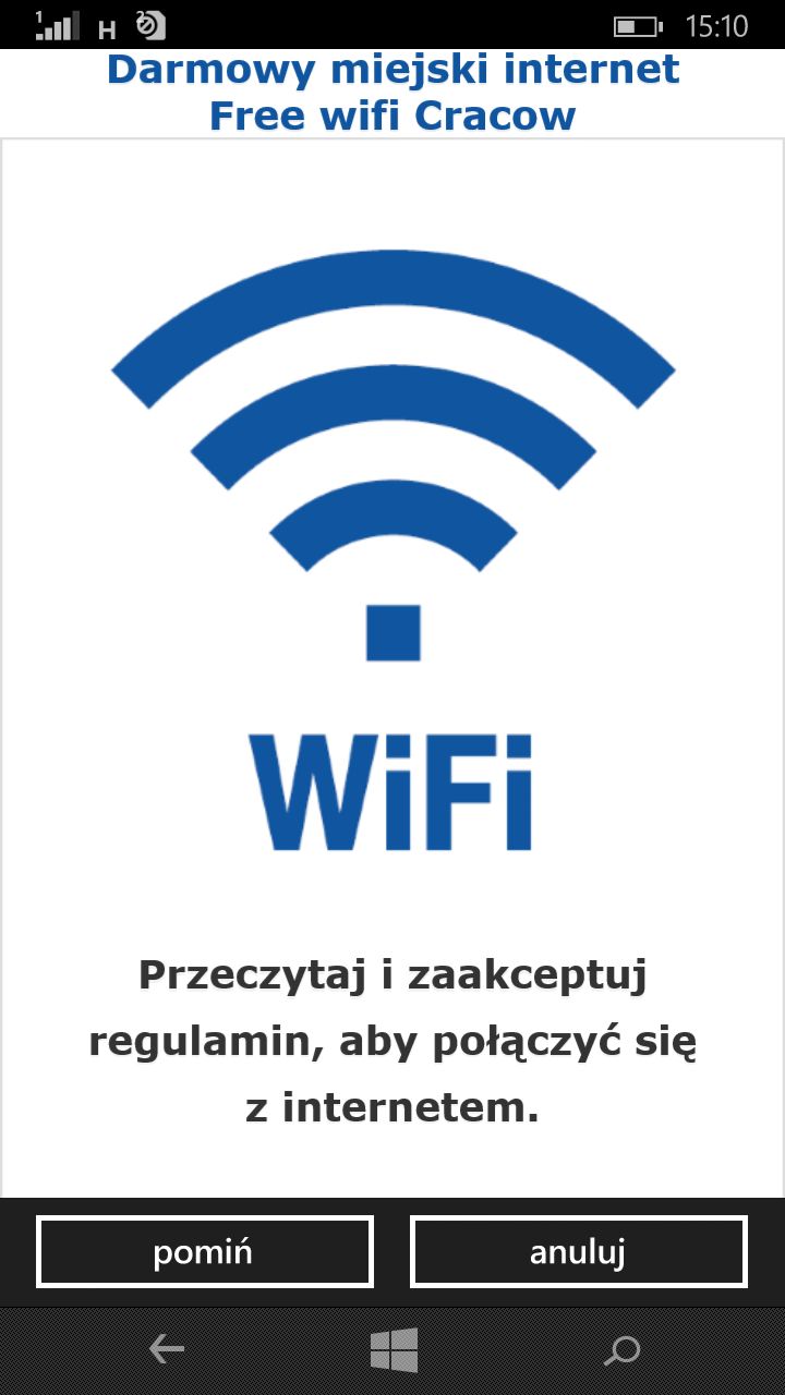 Darmowy miejski internet w Krakowie wymaga tylko potwierdzenia zapoznania się regulaminem.