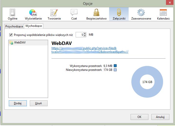 Skonfigurowany serwis WebDAV z ownCloud