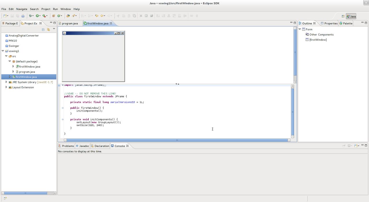 Tworzymy programy okienowe w JAVA z Eclipse+visualswing4eclipse. Część 1