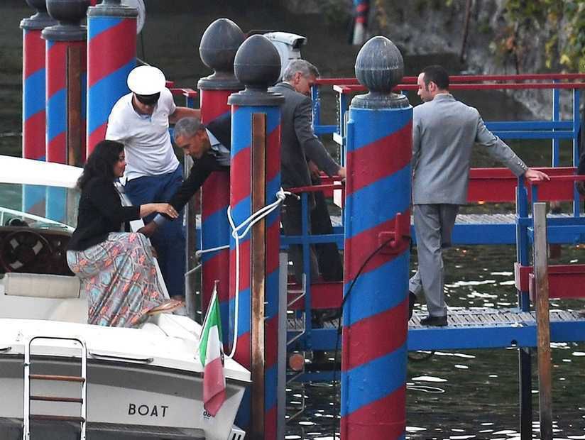 George Clooney and Barack Obama are seen at Lake Como on June 23, 2019 in Cernobbio, Lake Como, Italy.    Pictured: George Clooney and Barack Obama      World Rights, No France Rights, No Italy Rights, No Switzerland Rights