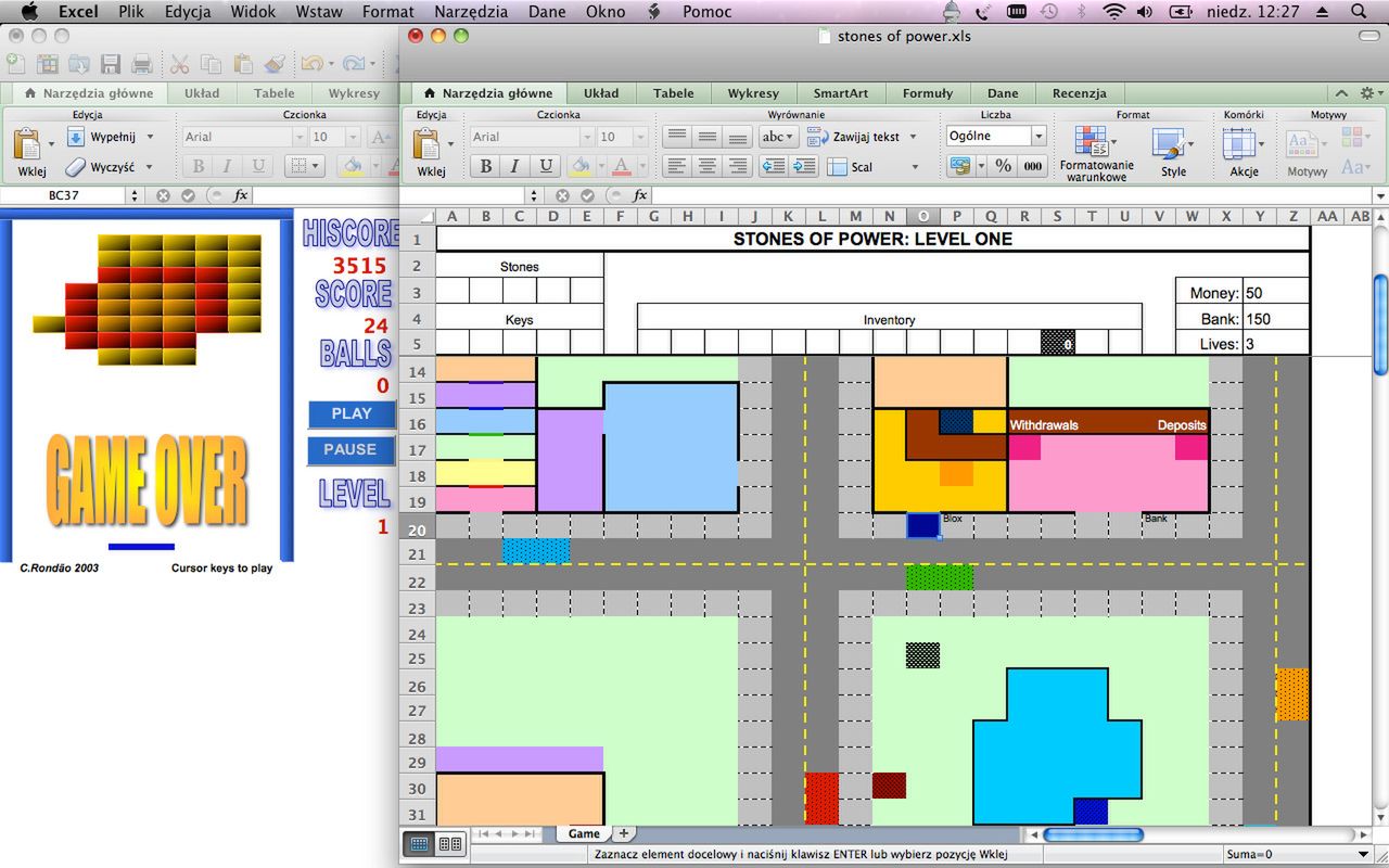Gry stworzone do uruchamiania w Excelu