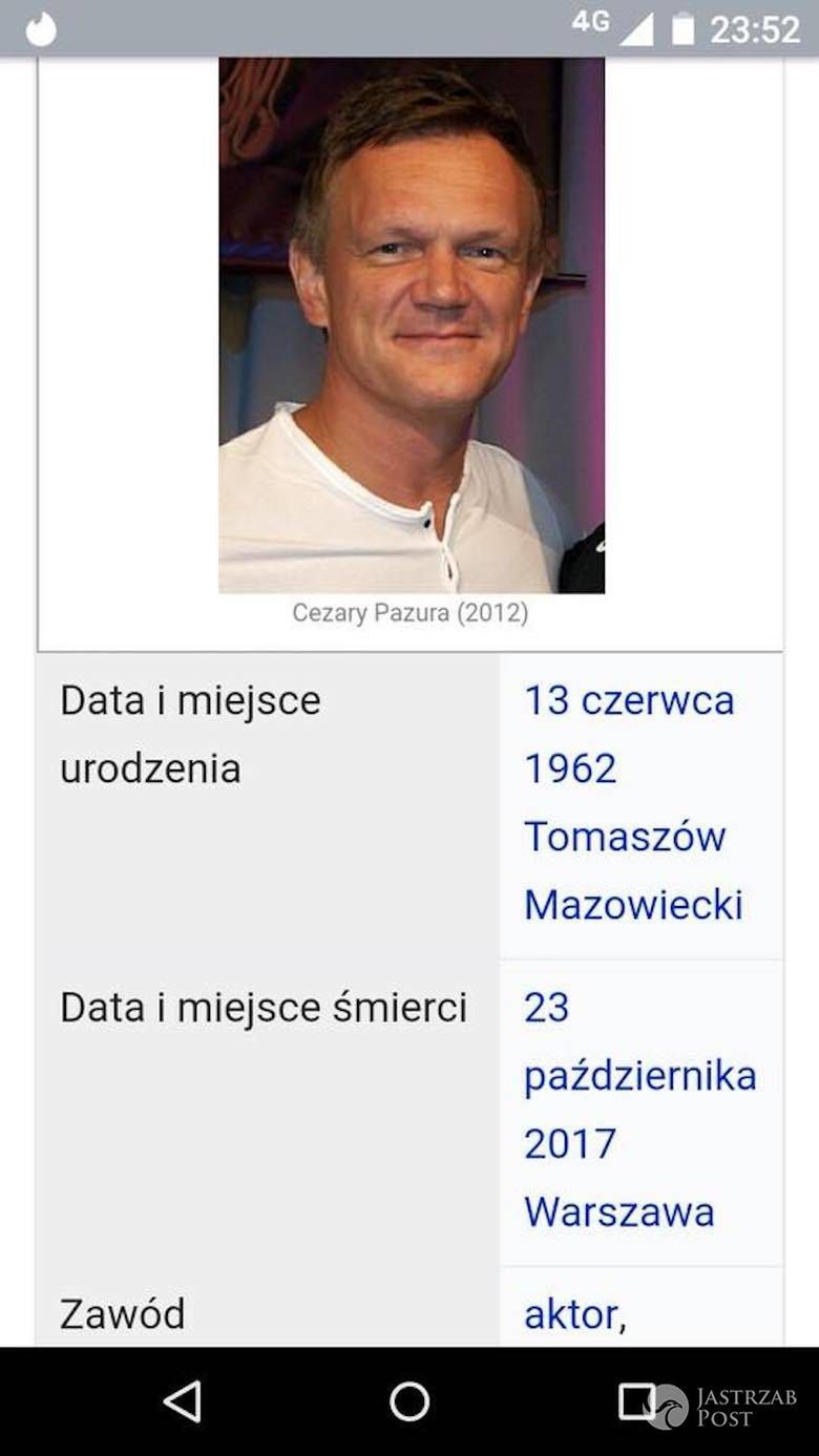 Cezary Pazura nie żyje - taką informację podała Wikipedia