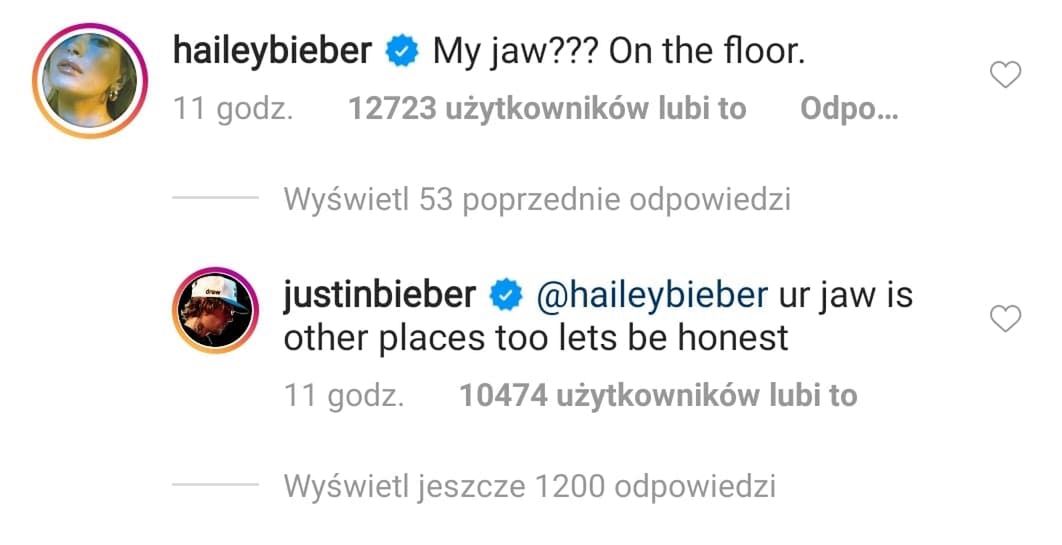 Justin Bieber i Hailey - komentarze pod postem na IG