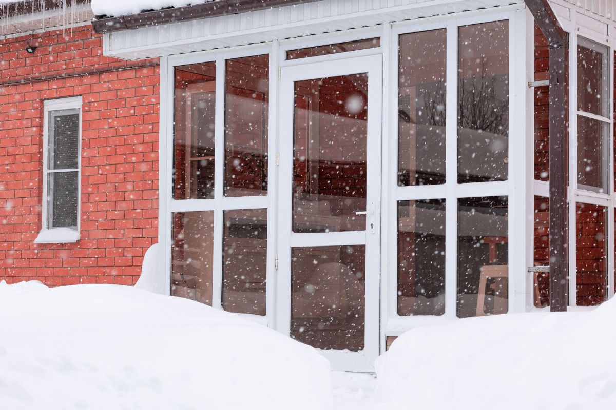 Snow in front of the house