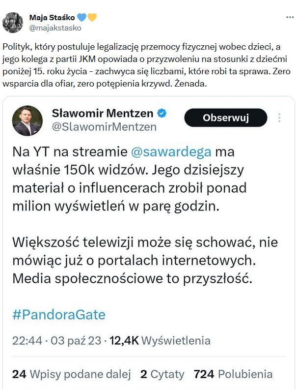 Maja Staśko krytykuje Sławomira Mentzena