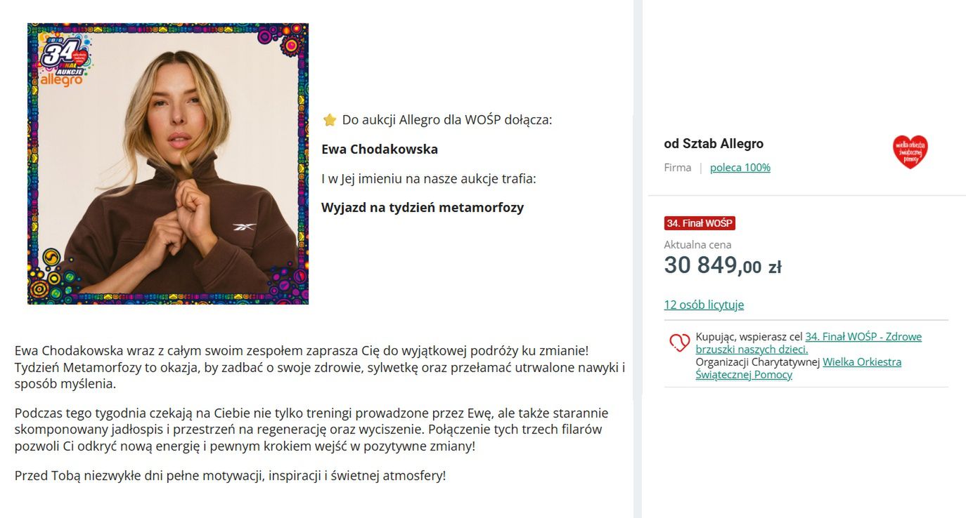 Oferta Ewy Chodakowskiej na WOŚP 2026