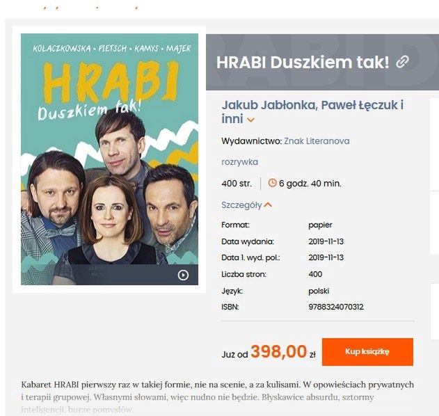 Książka kabaretu Hrabi "Duszkiem tak!" za 398 złotych