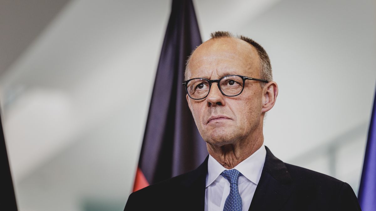 BERLIN, GERMANY - AUGUST 26: Friedrich Merz, Federal Chancellor, is pictured during a press conference with Bart De Wever (not pictured), Prime Minister of Belgium, after a meeting on August 26, 2025 in Berlin, Germany. (Photo by Florian Gaertner/Photothek via Getty Images)