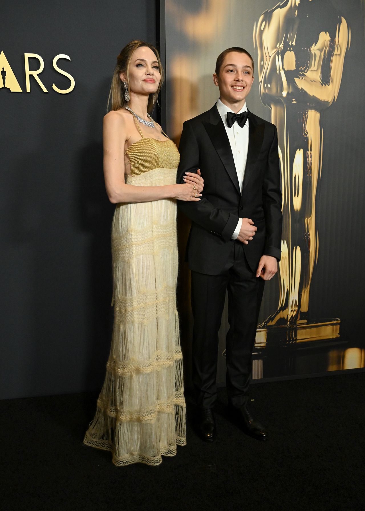 Angelina Jolie, Knox Jolie-Pitt at the 15th Governors Awards held at the Ray Dolby Ballroom at Ovation Hollywood on November 17, 2024 in Los Angeles, California. (Photo by Gilbert Flores/Variety via Getty Images)