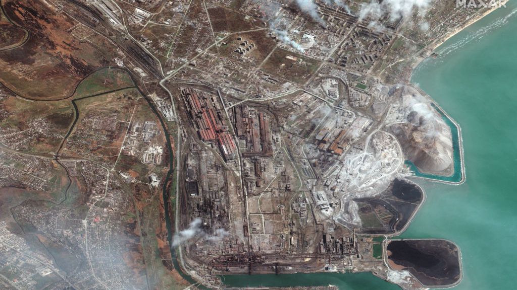 RUSSIANS INVADE UKRAINE -- APRIL 9, 2022:  09 Maxar satellite imagery overview of Azovstal Iron and Steel Works, eastern Mariupol, Ukraine.  9april2022_ge1.   Please use: Satellite image (c) 2022 Maxar Technologies.RUSSIANS INVADE UKRAINE -- APRIL 9, 2022:  09 Maxar satellite imagery overview of Azovstal Iron and Steel Works, eastern Mariupol, Ukraine.  9april2022_ge1.   Please use: Satellite image (c) 2022 Maxar Technologies.Maxarimage, maxar