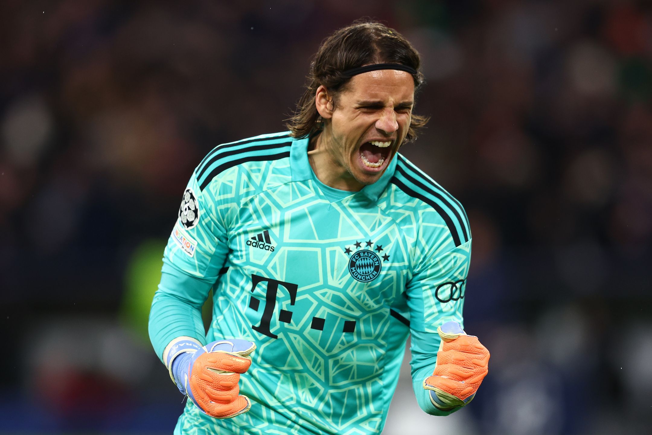 MUNICH, GERMANY - MARCH 08: Yann Sommer of FC Bayern München celebrates during the UEFA Champions League round of 16 leg two match between FC Bayern München and Paris Saint-Germain at Allianz Arena on March 08, 2023 in Munich, Germany. (Photo by Chris Brunskill/Fantasista/Getty Images)