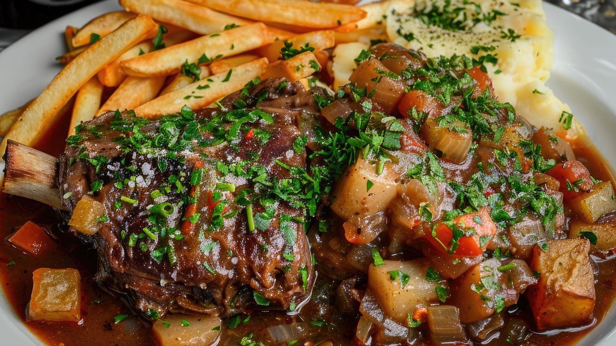 Gulasz z pręgi wołowej i warzyw