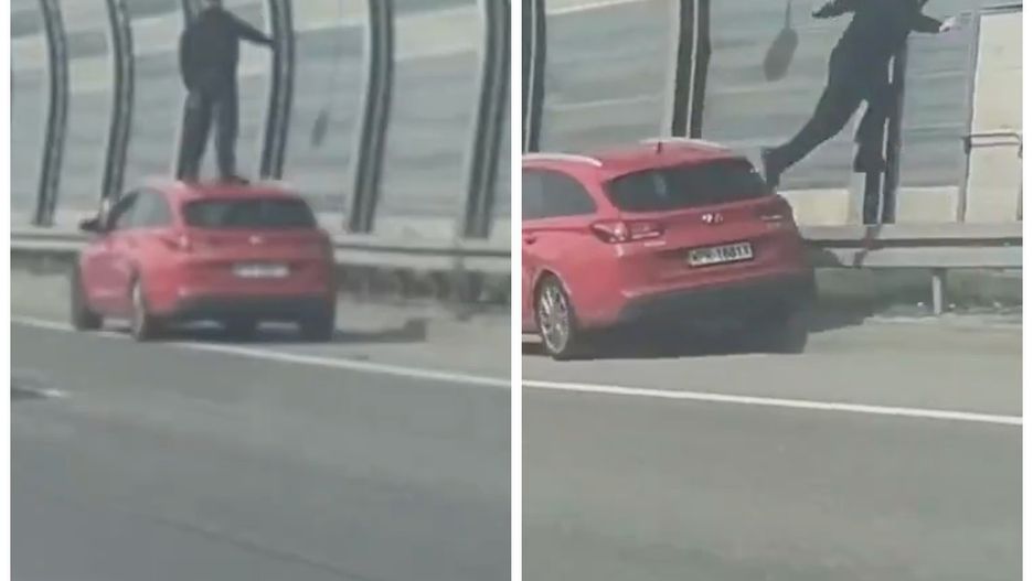Białorusin stał na dachu swojego jadącego samochodu. W pewnym mo