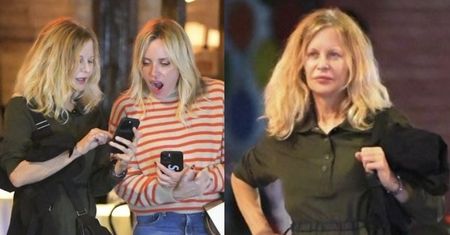 61-letnia Meg Ryan w naturalnej odsłonie wyczekuje na kierowcę w towarzystwie przyjaciółki, scrollując na smartfonie (ZDJĘCIA)