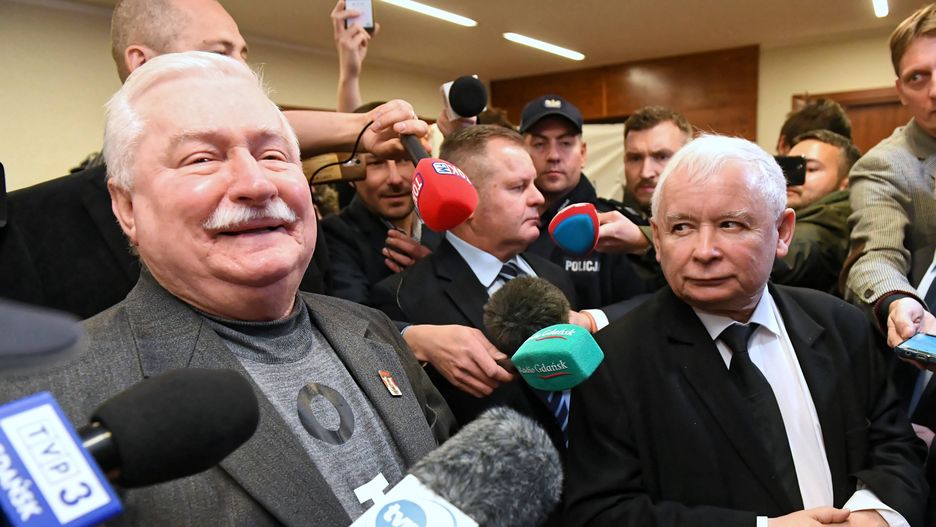 Lech Wałęsa i Jarosław Kaczyński spotkali się na sali sądowej w 2018 roku.