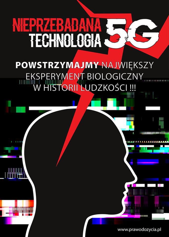 Ulotka promująca protest przeciwko 5G w Warszawie