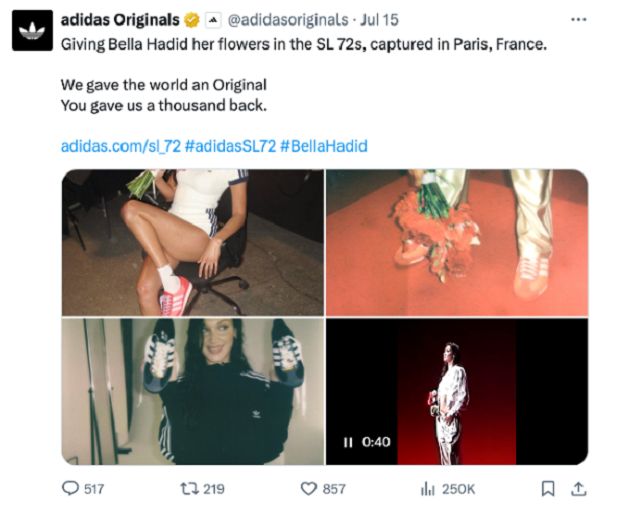 Adidas advertising campaign featuring Bella Hadid