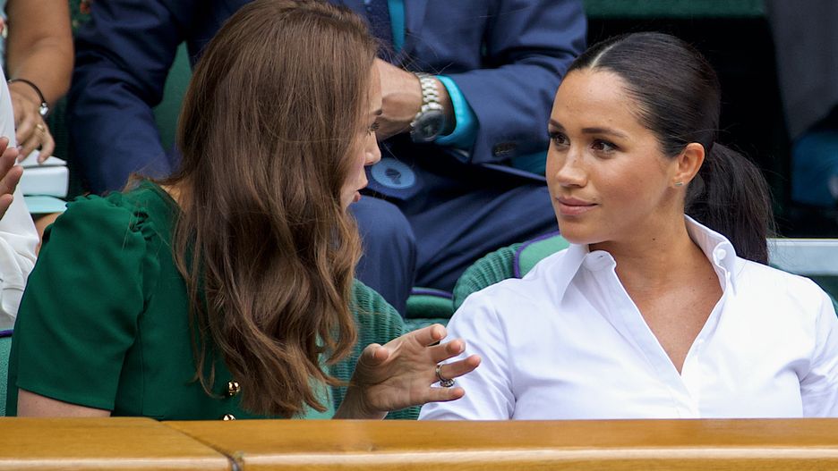 The Championships - Wimbledon 2019Catherine, Duchess of Cambridge sits with Meghan, Duchess of Sussex, and Pippa Middleton in the Royal Box on Centre Court ahead of the Ladies Singles Final between Simona Halep of Romania and Serena Williams of the United States on Centre Court during the Wimbledon Lawn Tennis Championships at the All England Lawn Tennis and Croquet Club at Wimbledon on July 13, 2019 in London, England.David Gray