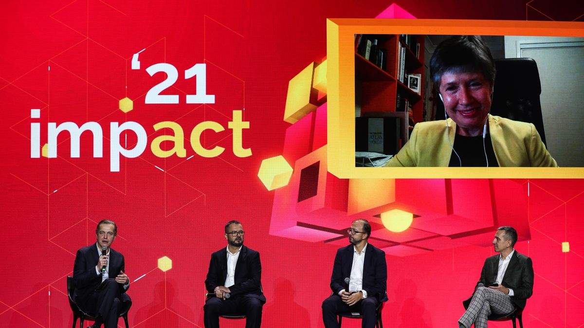 Marek Tejchman (moderator), Tomasz Suchański (Żabka Polska), Piotr Dardziński (Sieć Badawcza Łukasiewicz), prof. Lidia Morawska (Queensland University of Technology), Bartosz Ciołkowski (Mastercard Europe).