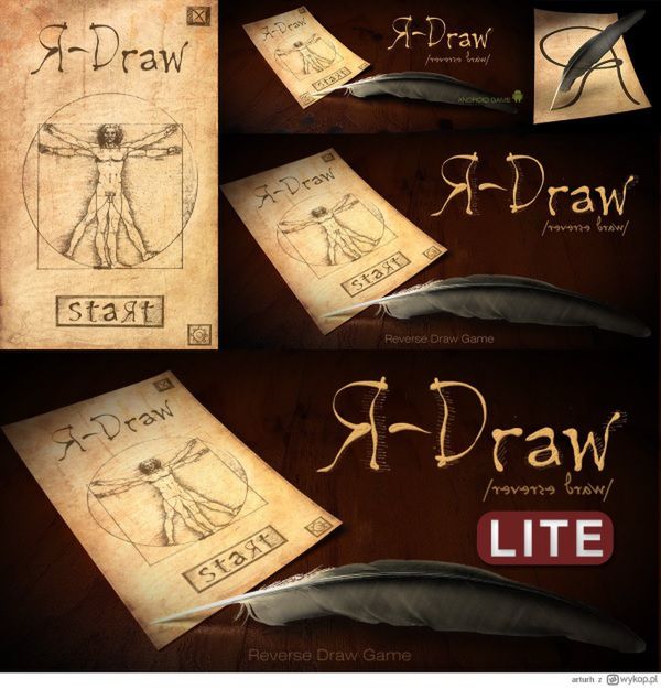 Promocyjne materiały do gry R-Draw przed i po cenzurze, której musiał dokonać publikujący grę autor.