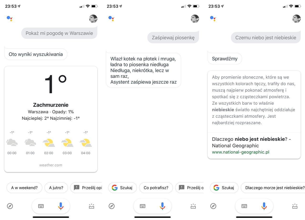 Asystent Google uruchomiony na iPhonie.