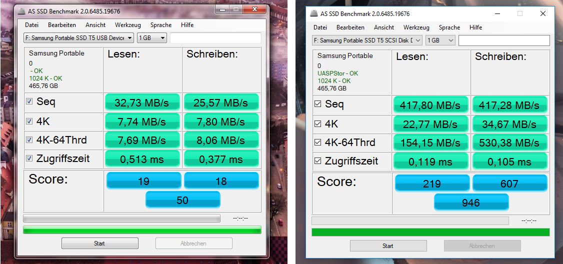 AS SSD 2.0.6485.19676 USB 2.0 vs 3.0